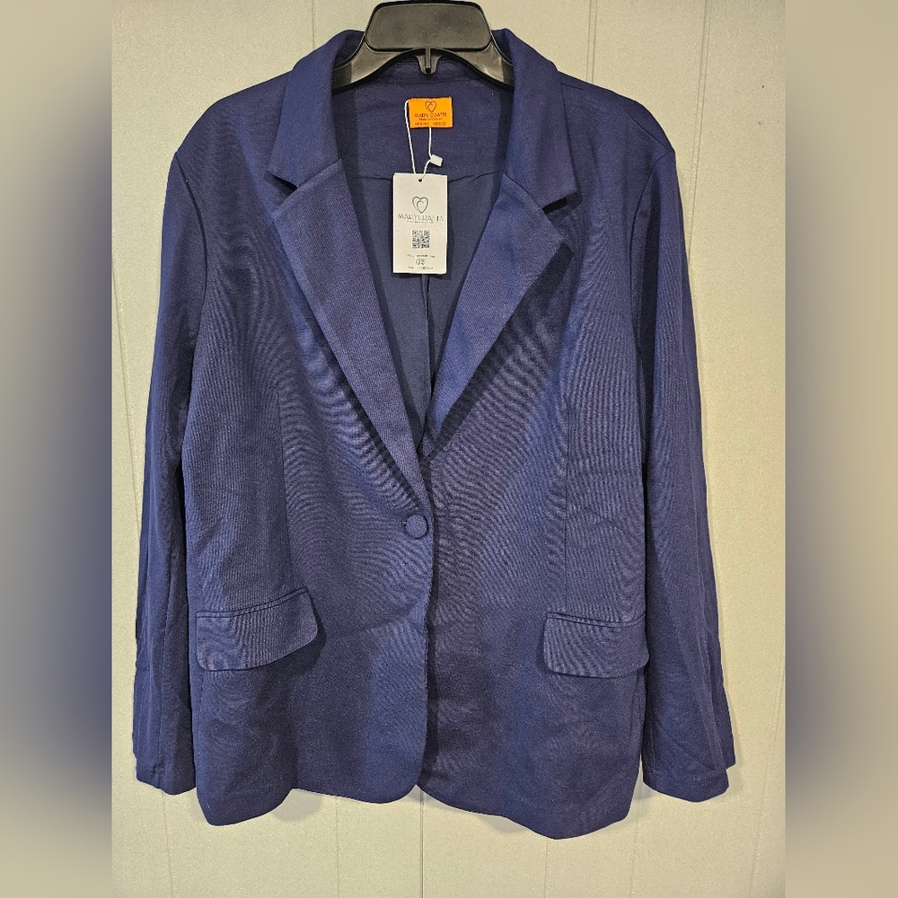 Mary Crafts Navy Blue Blazer Size 22 NWT Classic 23" Pit To Pit Single Breasted